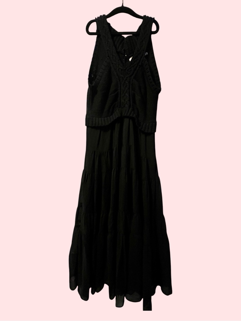 Mint Black Cable Knit Halter & Chiffon Tiered Maxi Dress / Size 4